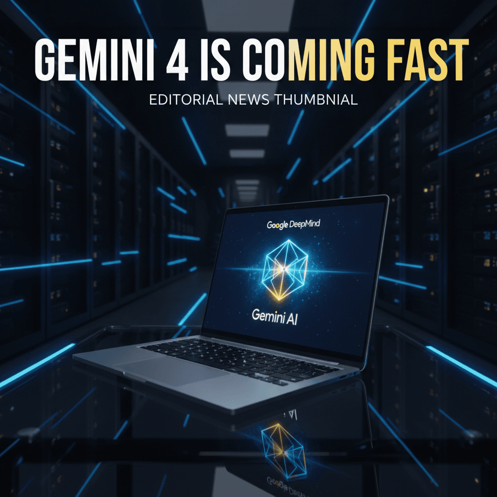 Google DeepMind Gemini logo glowing on a laptop screen in a dark office setting